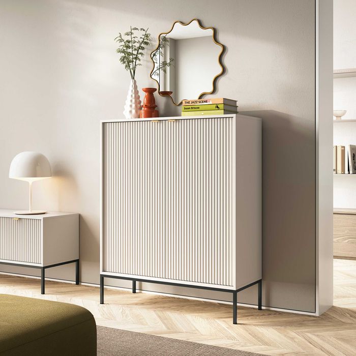 Wysoka Komoda kaszmir do salonu Crow K104 / Kaszmir + czarny stelaż