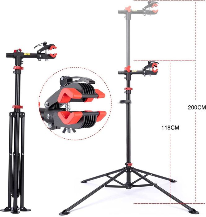 Suporte de Manutenção para Bicicleta Dobrável | Suporte de Reparação com Rotação 360° | Bandeja Magnética para Ferramentas | Até 27 kg (60 lbs)