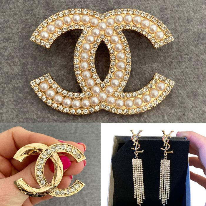 Komplet cc broszki 2 szt plus kolczyki złoto