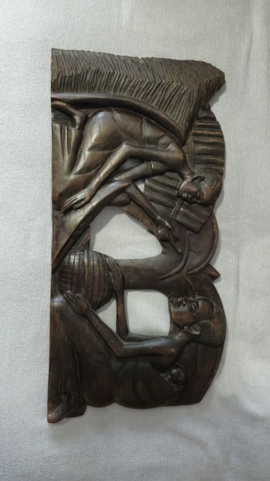 Duża para płaskorzeźb z litego drewna – Sceny Życia Afryki, Rękodzieło