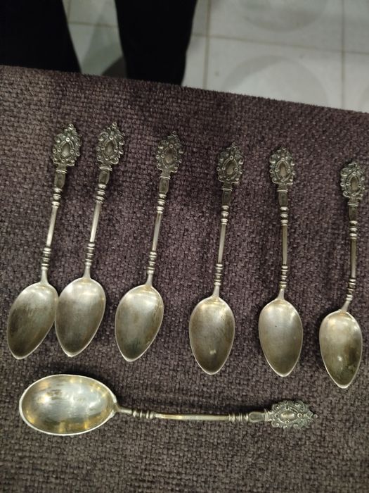 Colheres em prata de café 6 mais 1 do açúcar
