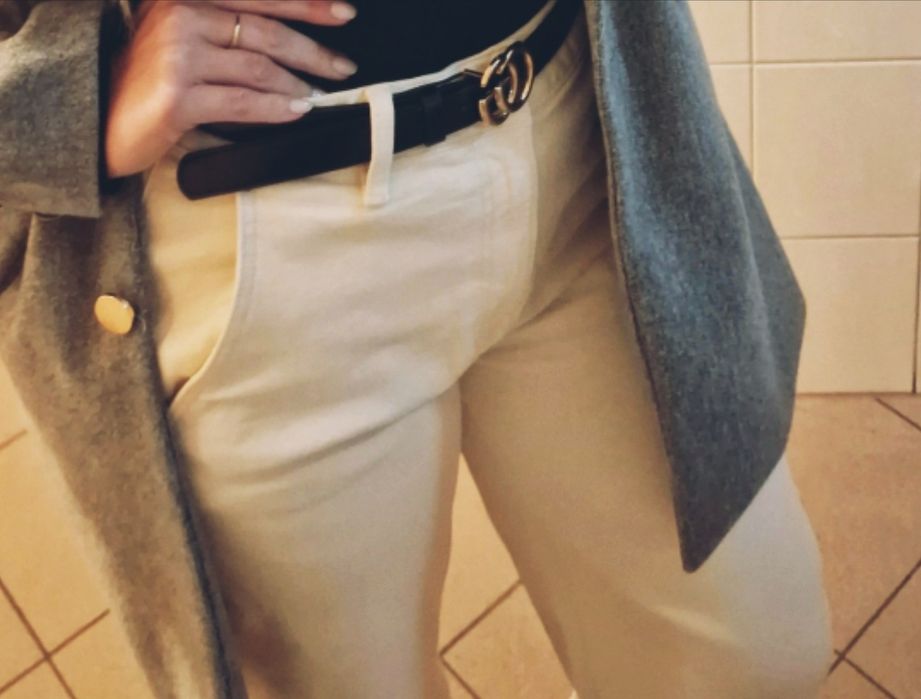 Spodnie szerokie nogawki modny wzór must have