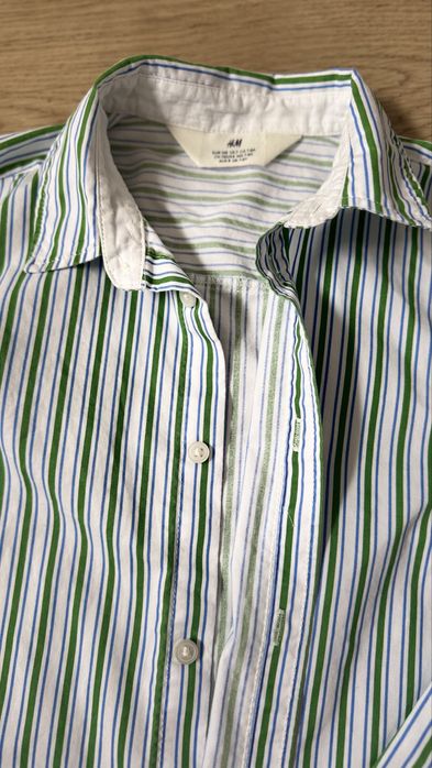 biała koszula chłopięca w paski z długim rękawem H&M 128