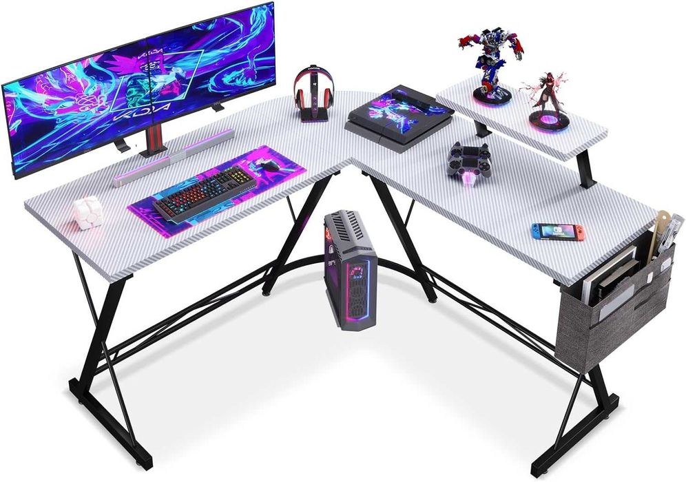 Mesa de gaming secretária de canto branca [fibra carbono]NOVO ENVIOGRÁ