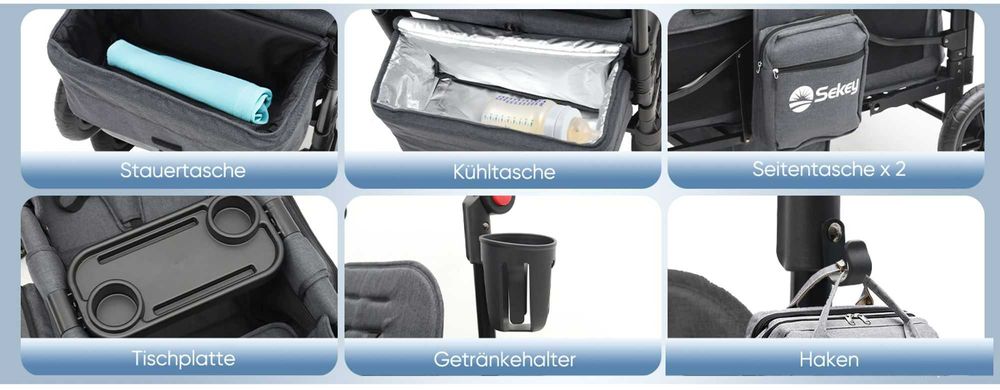 Wózek dla dwójki dzieci PREMIUM WAKACYJNY na wyjazdy FW153 uchwyt