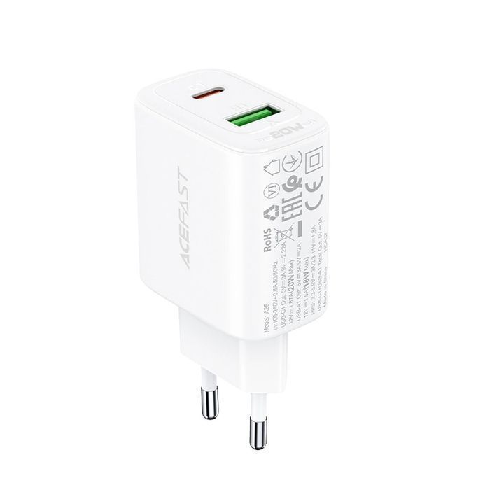 Acefast ładowarka sieciowa USB Typ C / USB 20W, PPS, PD, QC 3.0, AFC,