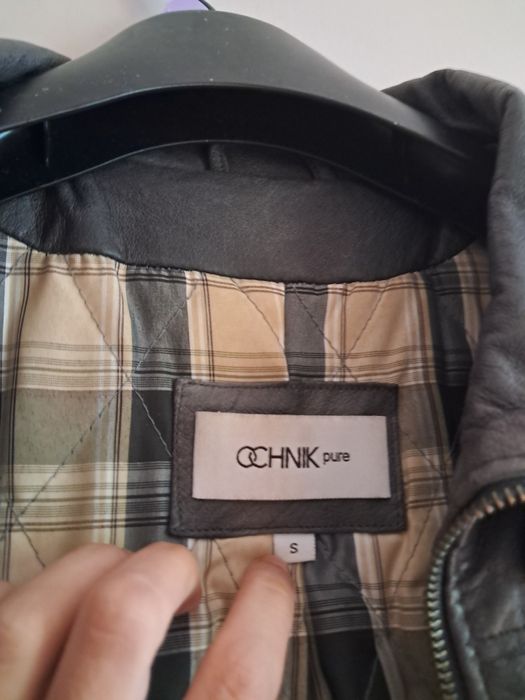 Ochnik pure skórzana kurtka szara S 36 taliowana klasyczna