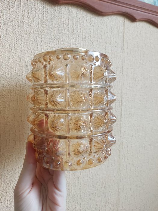 2szt PRL stary piękny klosz beżowy miodowy z wypustkami wys. 15cm