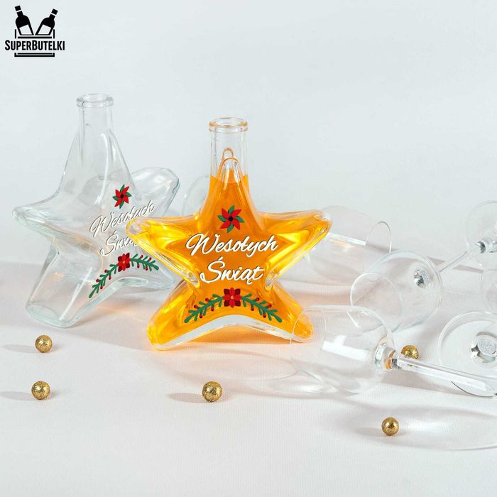 5x Butelki GWIAZDKA 200 ml z korkami na nalewki świąteczne prezenty
