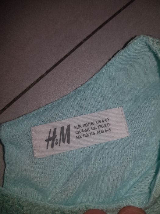 Sukienka koronkowa H&M miętowa r.110/116