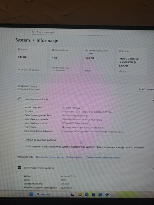 Komputer i5-4590 / GTX 1050 Ti / 16GB RAM / SSD + HDD / Win11
