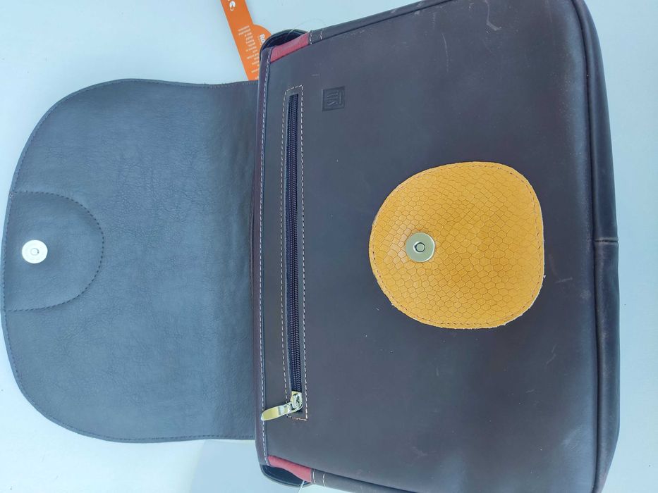 Torebka damska skórzana listonoszka brązowa czerwona