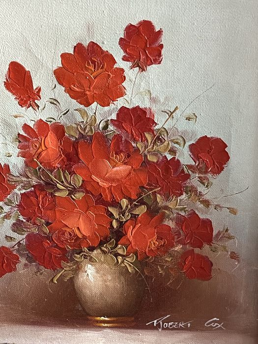 Obraz olejny na płótnie – bukiet czerwonych róż, sygn. Robert Cox