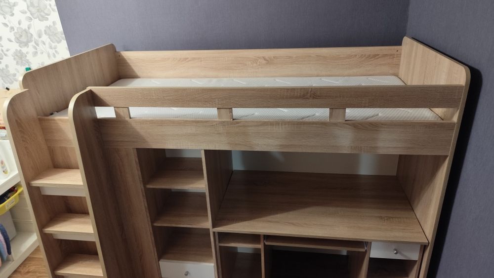 Кровать стенка детская ЮНИТ (белый / дуб сонома) б/у