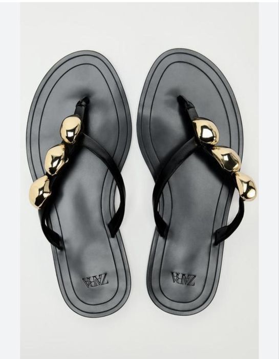 вʼєтнамки zara чорні шльопанці 38 на плоскій подошві шльопки