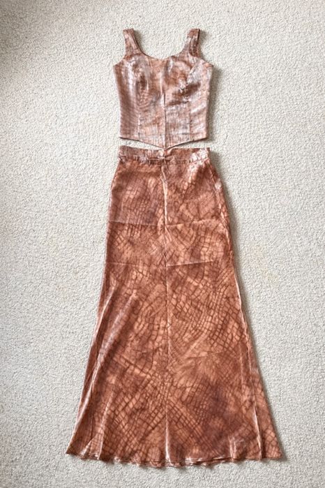 Vintage perłowy zestaw gorset + długa spódnica S