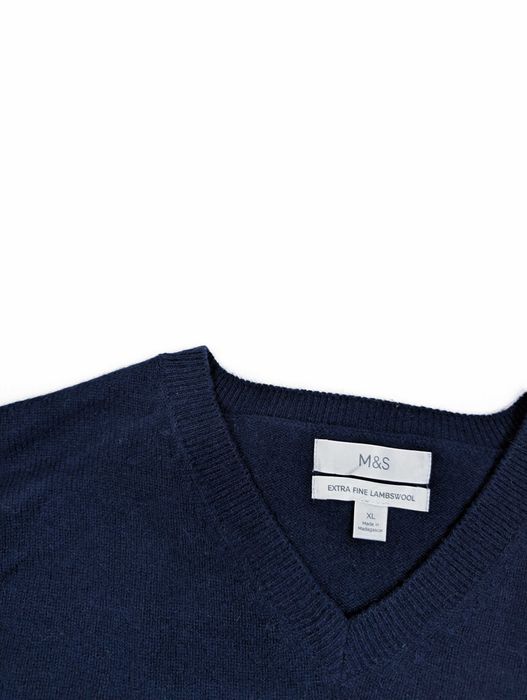 M&S niebieski granatowy sweter 100% wełna jagnięca XL