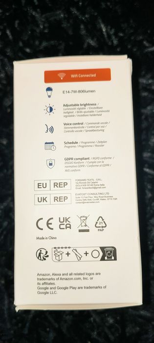 ANTELA Lâmpada LED inteligente WiFi E14 806lm