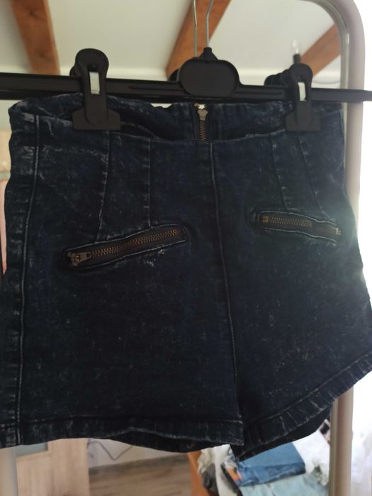 Spodenki krótkie damskie zip dopasowane wyższy stan jeans