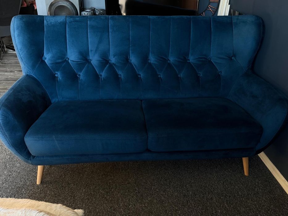 Sofa Kelso 190 cm – granatowy welur – uszak skandynawski