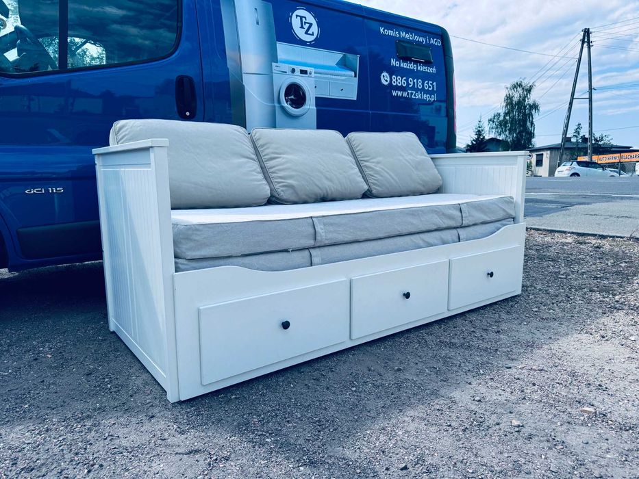 IKEA HEMNES Leżanka Łóżko z 3 szufladami, 2 materace , 3 poduszki białe Transport
