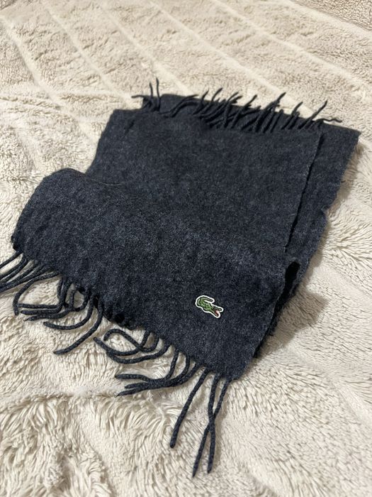 LACOSTE 95% шерсть 5% кашемір 161х25.5см чоловічий шарф шерстяний уніс