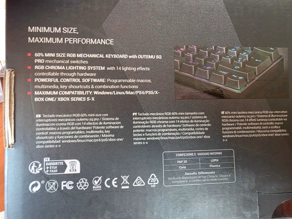 Teclado Mecânico Gamer 60% Mars Gaming RGB MKMINI (Layout PT - Novo)