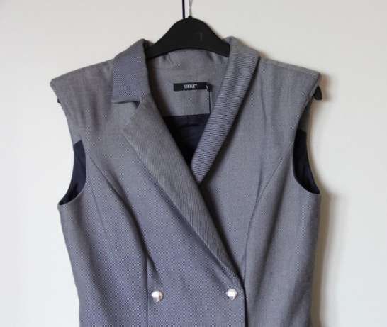 SIMPLE szara sukienka dwurzedowa guziki 36 S kratka krata