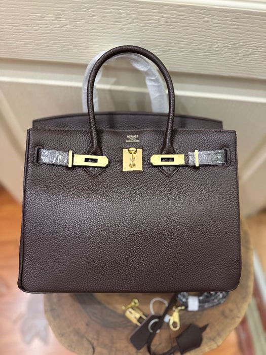 сумка шкіряна Гермес Hermes колір шоколад