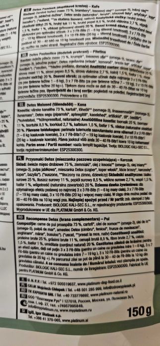 Przysmak detoksykacyjny dla psa platinum 150g kurczak