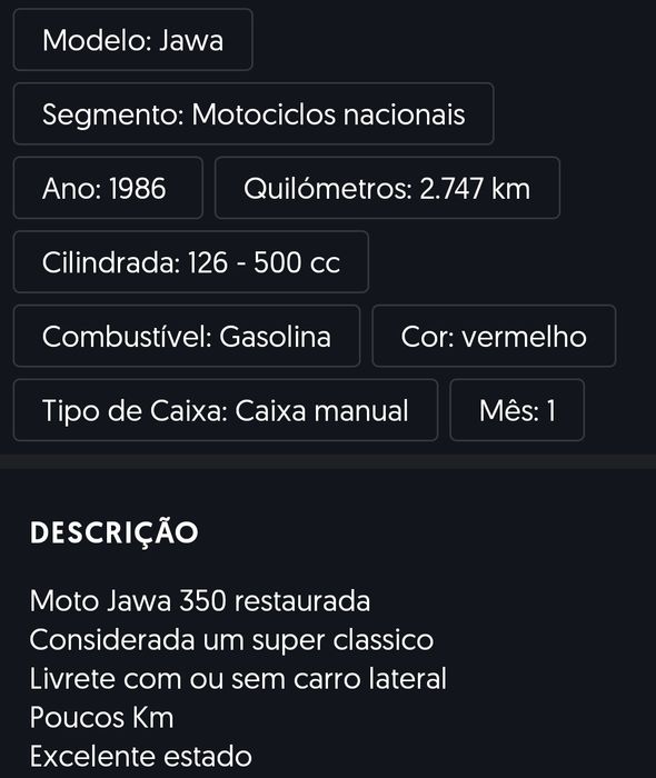 Moto Jawa 350 restaurada