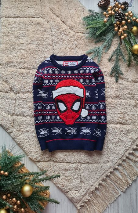 Новогодний свитер с оленем на 2-3 года, червоний с дідом морозом,санта