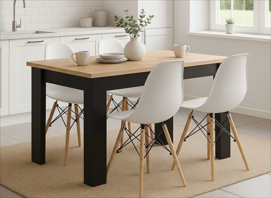 NOWY Stół z Krzesłami Drewniany do Kuchni Salonu Jadalni Craft Czarny
