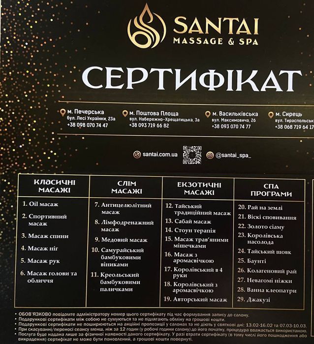 Сертифікат в спа