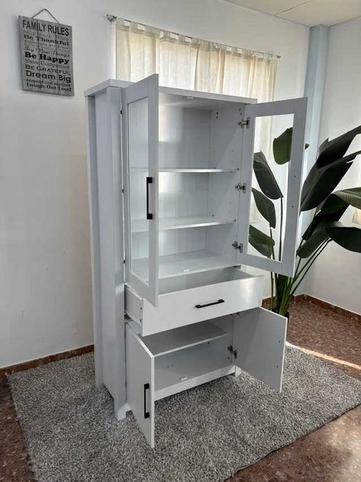 Vitrina NOVA com Vidro – Branco ou Madeira – ENVIO GRÁTIS