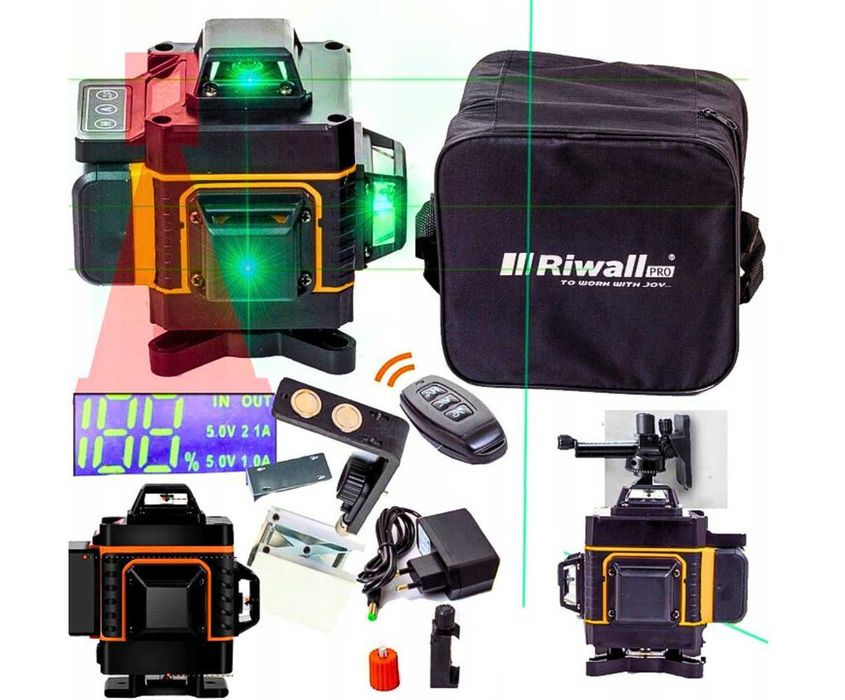 Profesjonalny LASER KRZYŻOWY akcesoria ZESTAW poziomica 16 lini PRO