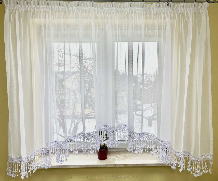 Firanka gotowa gipiura serca łuk 160x400 woal francuski