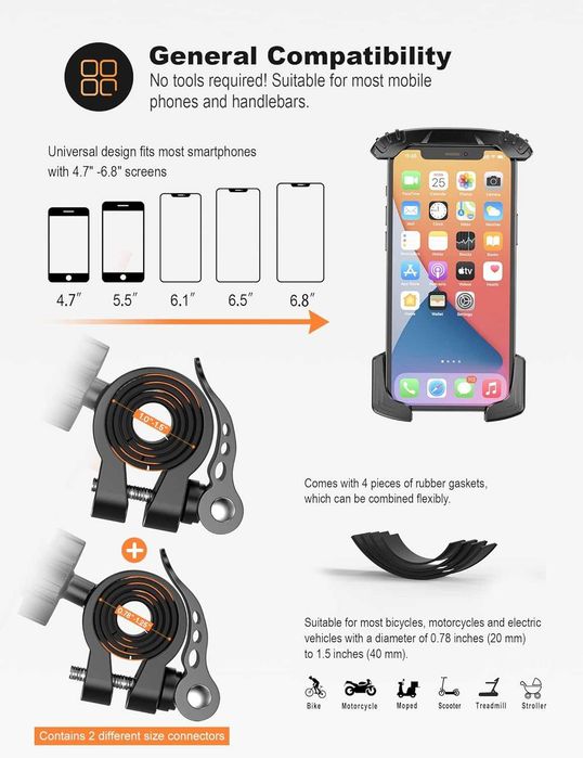 Uchwyt Rowerowy Na Telefon Uniwersalny 360° Antywstrząsowy Smartfon Solidny