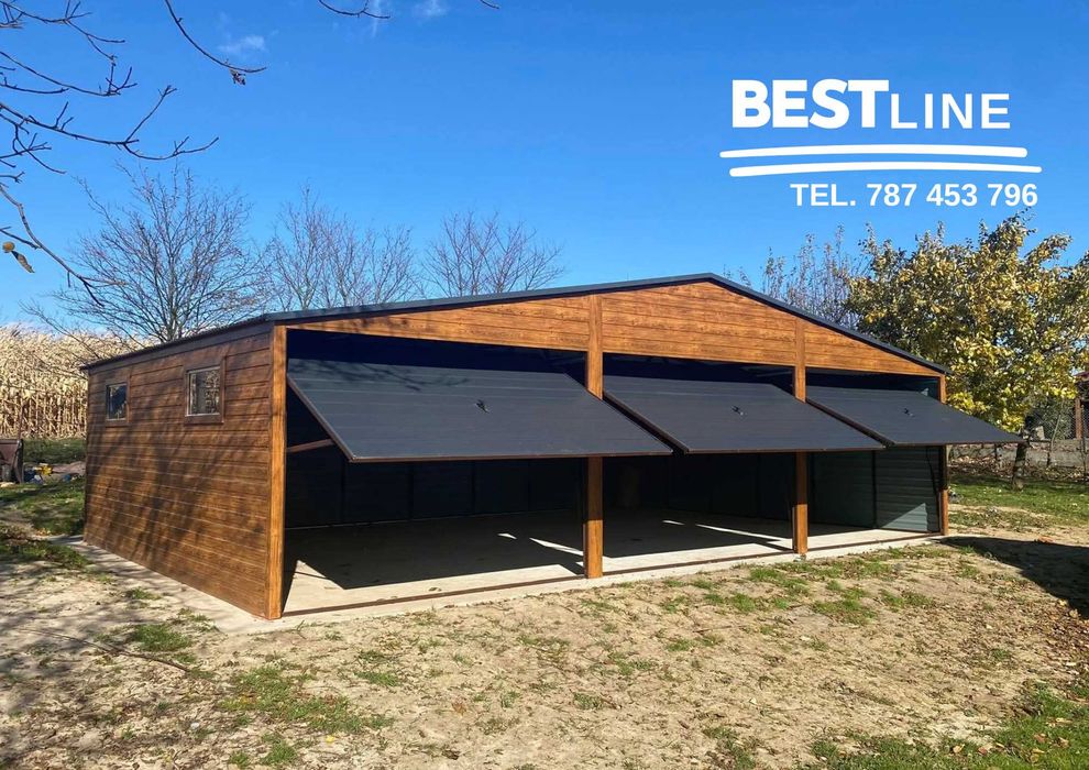 Garaż blaszany 9x6 drewnopodobny - grafit. OCYNKOWANE PROFILE!