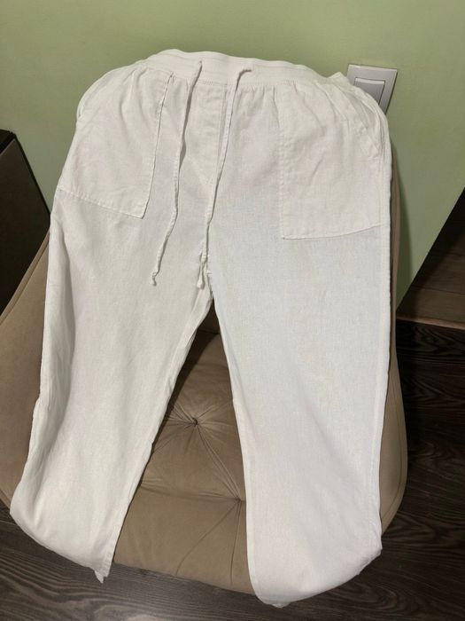 Штани білі літні льон m&s l-X-Large л хо 42