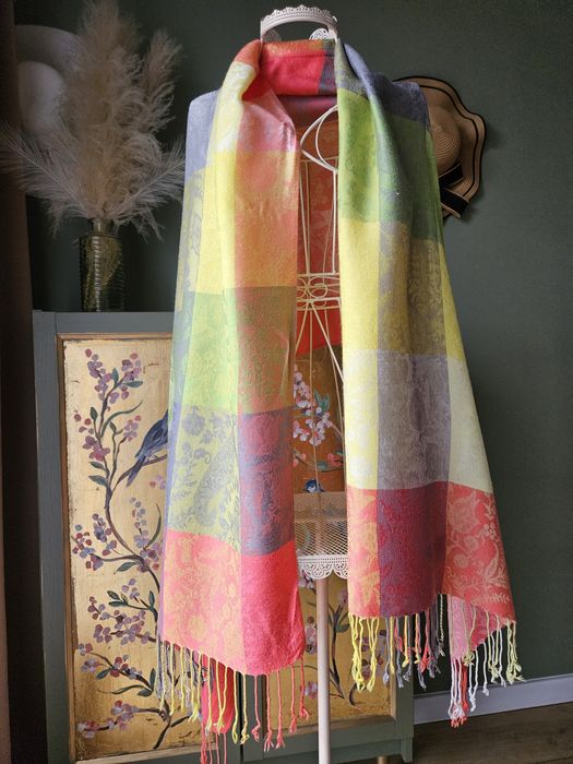 Pashmina Oversize Szal damski Wielobarwny Tęczowy Frędzle Patchwork Ża