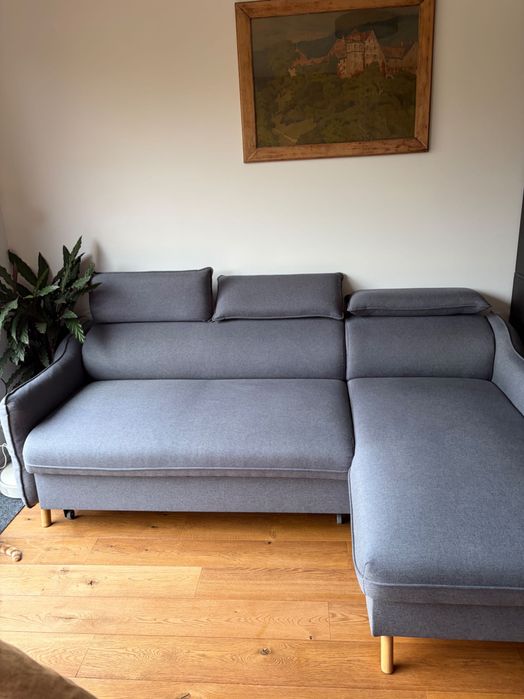 Narożnik Miuform rozkładany 240x140 cm szary – funkcja spania