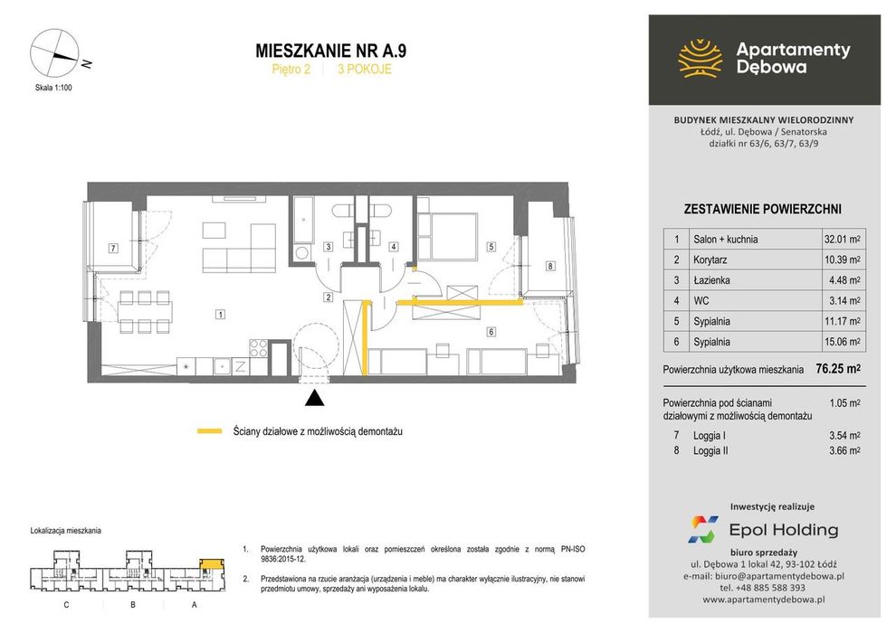Mieszkanie A9 - 76,25 m2 - Apartamenty Dębowa w Łodzi