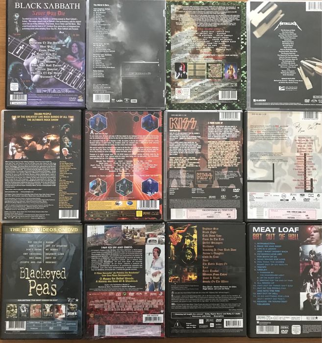 DVDs Musicais: Black Sabbath, Metallica, Motorhead, KISS.