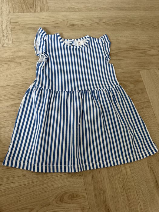 Sukienka H&M 74 cm Biało-niebieskie paski Letnia Stan idealny