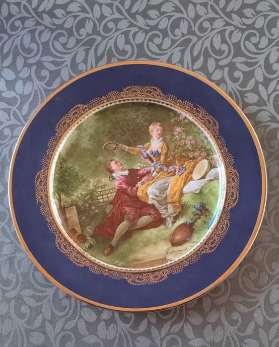 Travessa bolo inglesa e Grande Prato Limoges 29cm/Decoração Fragonard