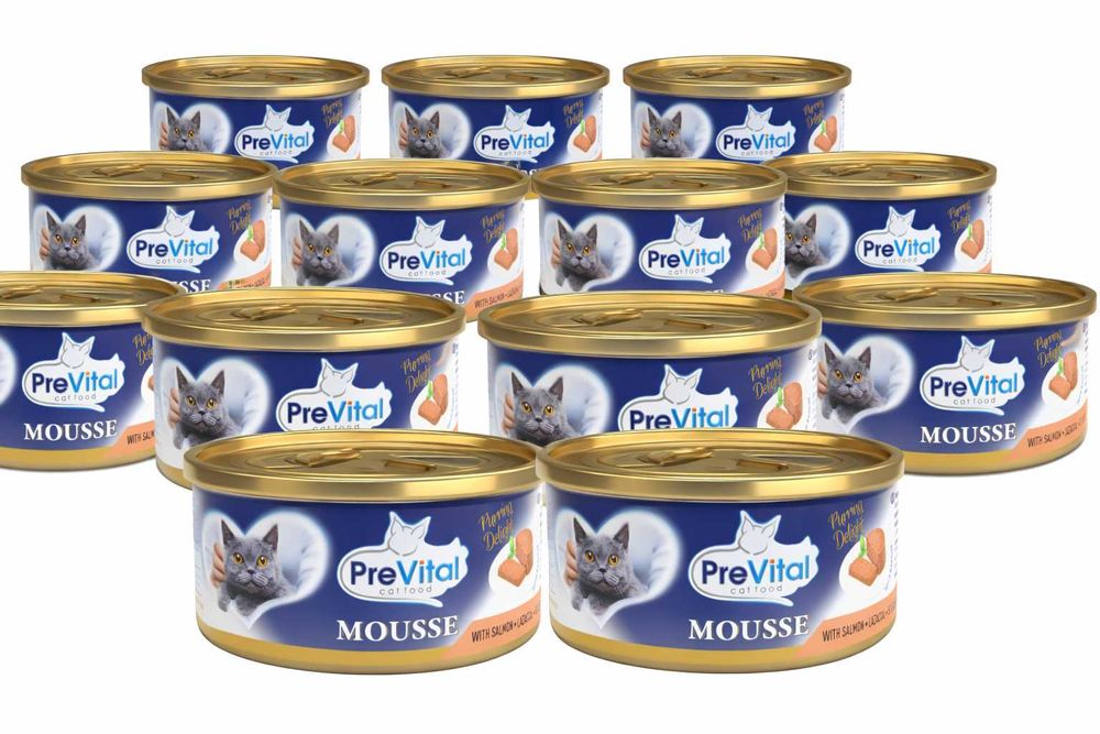 Prevital Mousse Łosoś 12x85g delikatny mus dla wymagających kotów