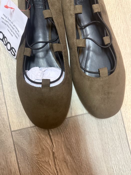 (40) Asos Design/ Zielone khaki baleriny z Londynu, Nowe