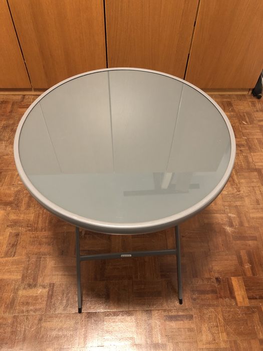 Mesa de metal jardim desdobrável redonda de vidro