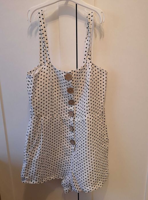 MANGO kombinezon biały w czarne grochy 34/XS